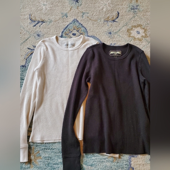 American Eagle Black and White Waffle Knit Thermal Tops S - Picture 6 of 8